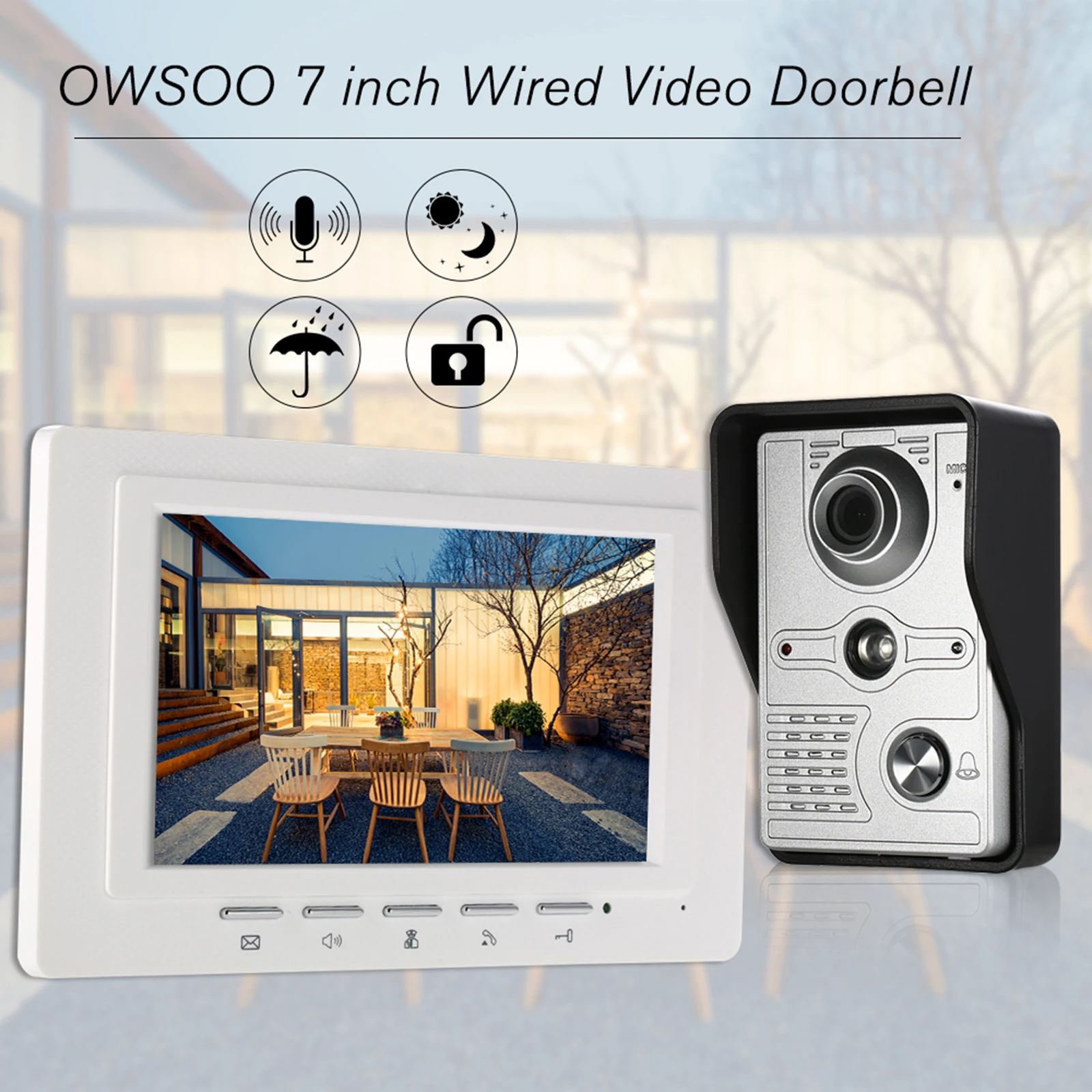 7 inch Wired Video Doorbell Indoor Monitor Rainproof Outdoor Camera Visual Intercom Two-way Audio Remote Unlock Video Door Phone