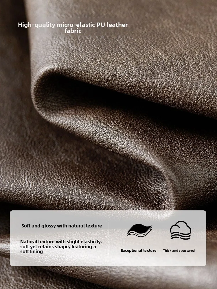 モダンなスレロングスベPUレザージャケット、2026年春、ゆったりフィット、ジッパー開閉、スリム効果、ファッショナブルなアウターウェア