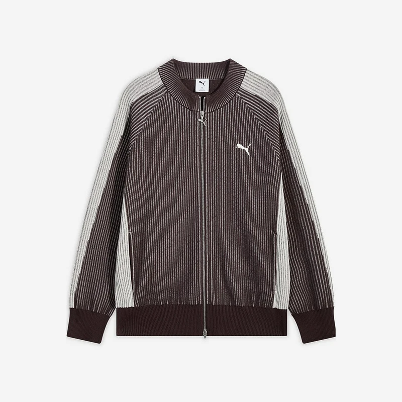 Puma genuine T7FW25 loose zipper sweater men's knitted sweater striped jacket 637434-13
