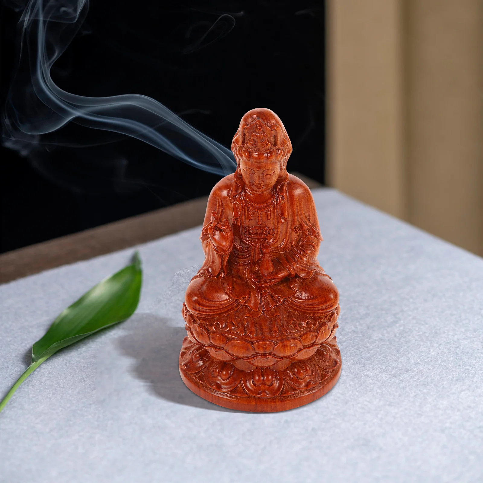 

Guanyin Buddha Statue Wood Avalokitesvara Decor For Home Office Desk Room Temple Indoor Decoration Retro Style Bodhisattva