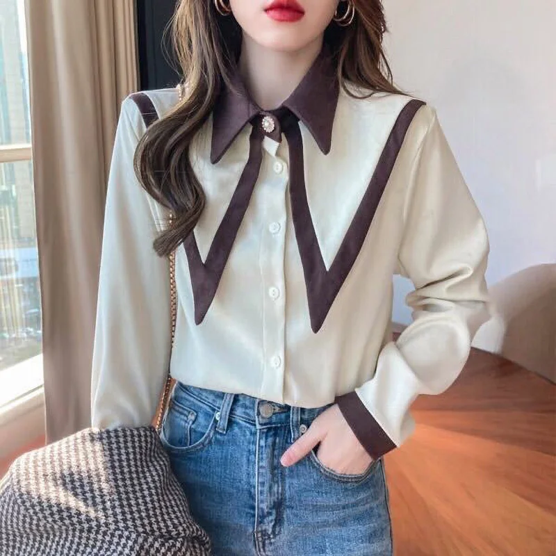 Fashion Double Layer Button Spliced Long Sleeve Sweet Shirt Plus Size Commute Female Clothing Loose Casual Spring Autumn Blouse