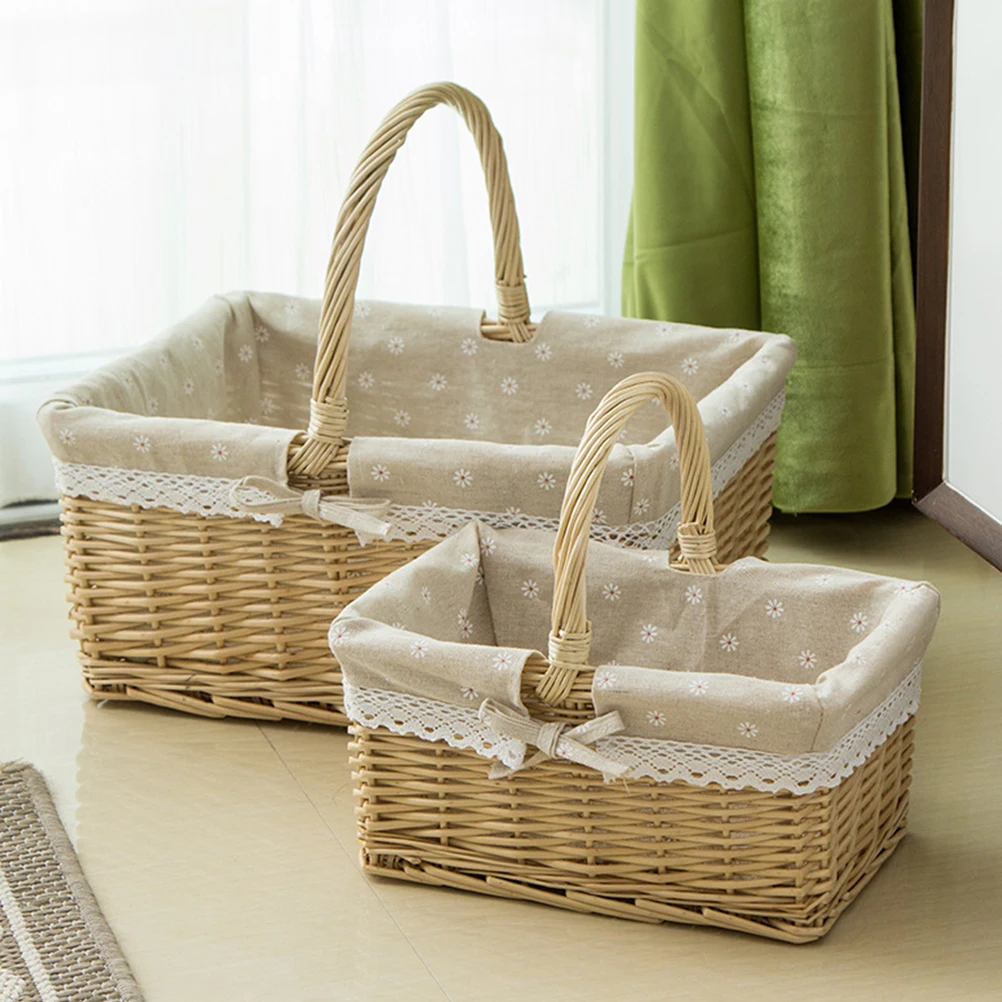 

Natural Steamed Willow Baskets Fruit Storage Home Decor Portable Handle Picnic Outdoor Multi Purpose Household Storage