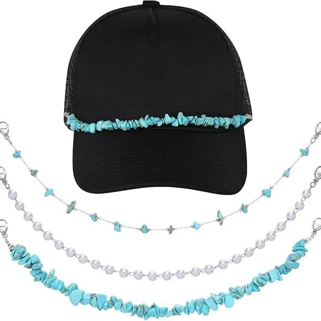 One Hat And 3 Chains Summer Boho Style Irregular Turquoise Cap Chain Retro Ethnic Style Baseball Cool M905