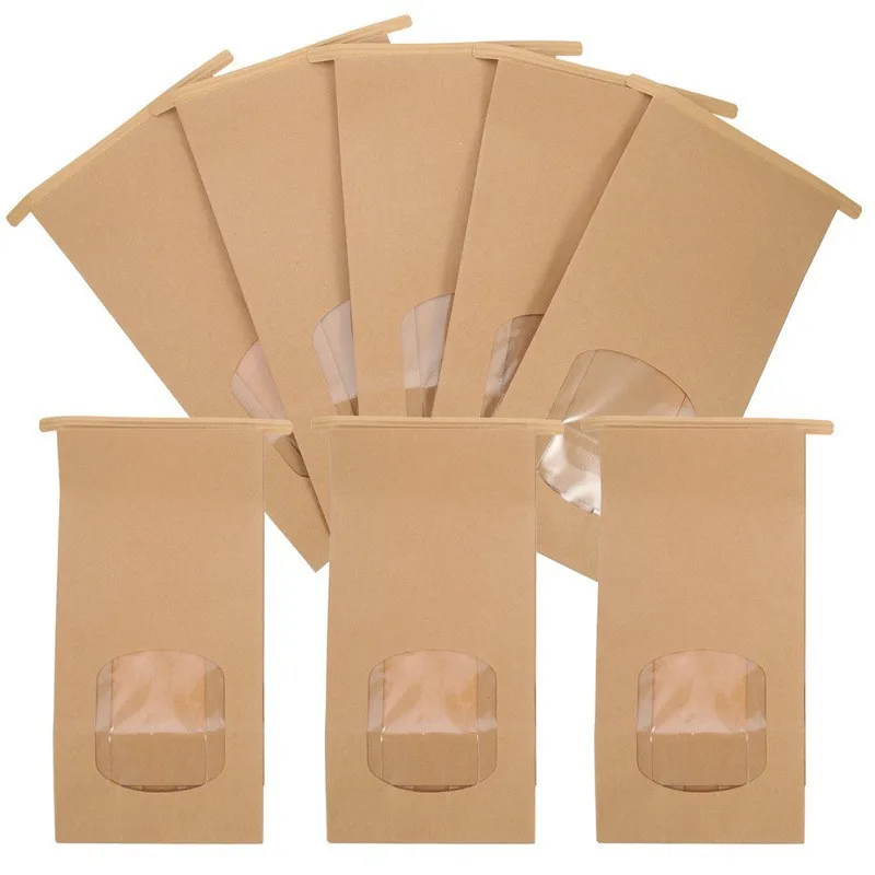 【セール中】50枚入り 窓付きベーカリーバッグ 小さなクラフト茶色の紙袋 タイタブロックバッグ ベーカリークッキー コーヒー豆 パーティーの記念品包装用