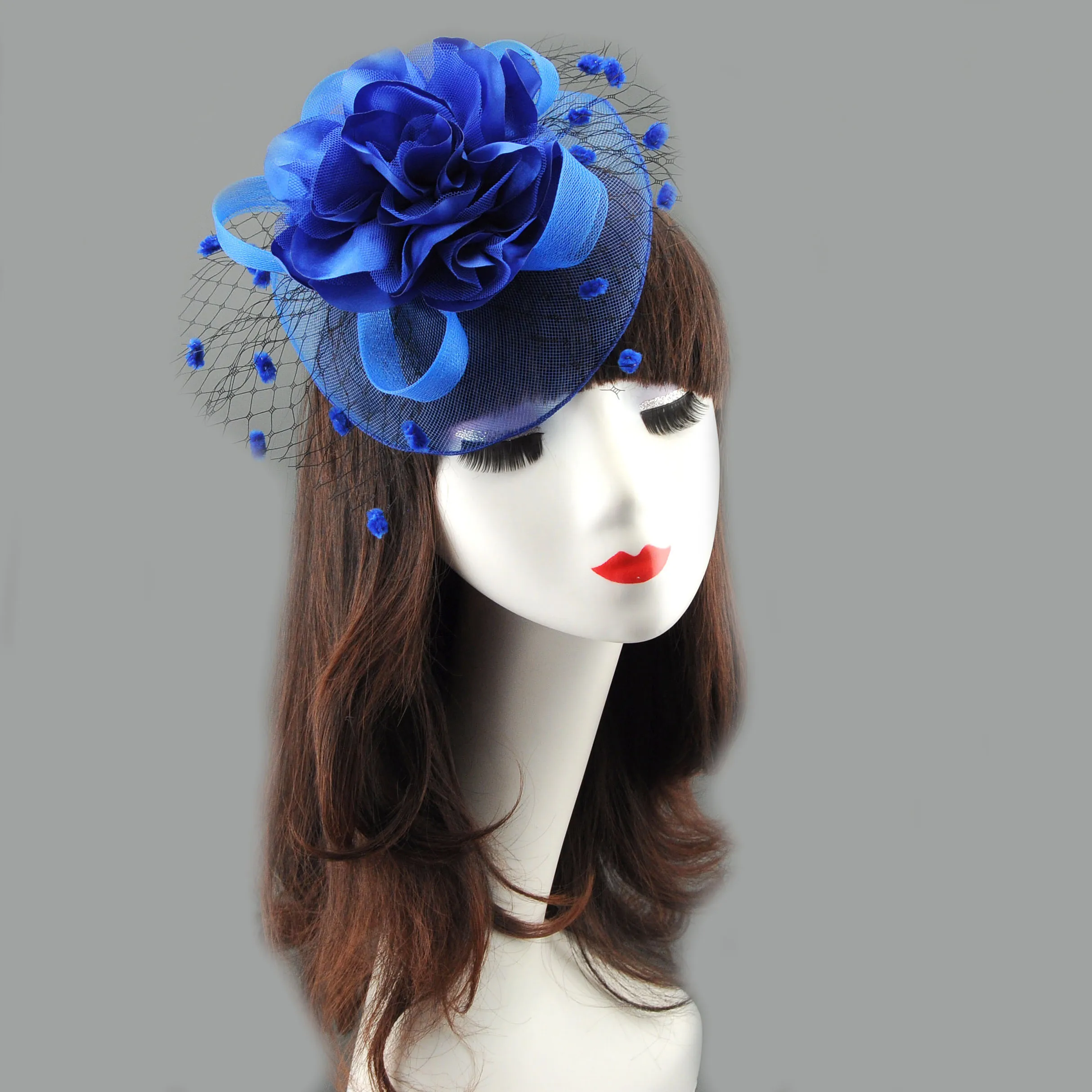Accesorios Vintage para el Cabello de Novia para Cabello Corto, Pinzas para el Cabello con Flores Grandes de Tela, Velo de Malla para la Cara, Sombrerito Pequeño, Pinzas para el Cabello, Tocado de Boda