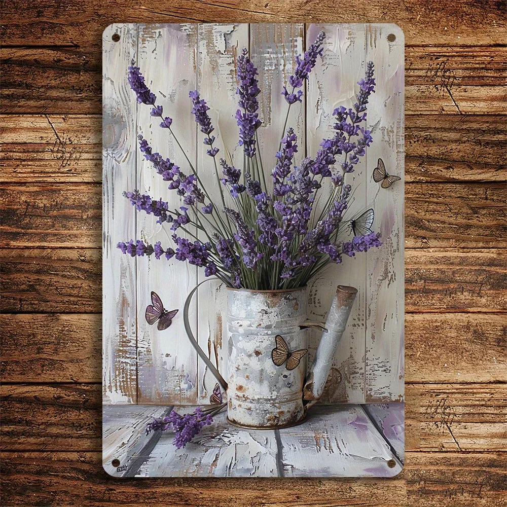 Lavender and Butterfly Iron Wall Art Sign Indoor Outdoor Decorative Wall Hanging Durable Flower and Dragonfly Design 8x12 Inches