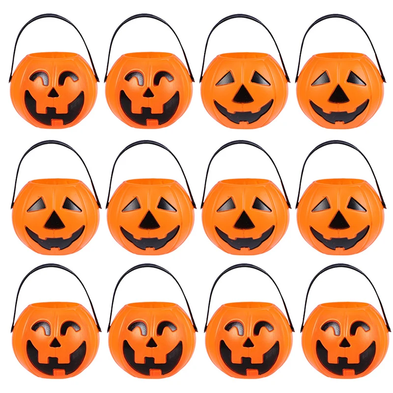 6Pcs Halloween Theme Pumpkin Bucket Portable Candy Basket Kids Trick Or Treat Bucket Halloween Party Decoration Supplies