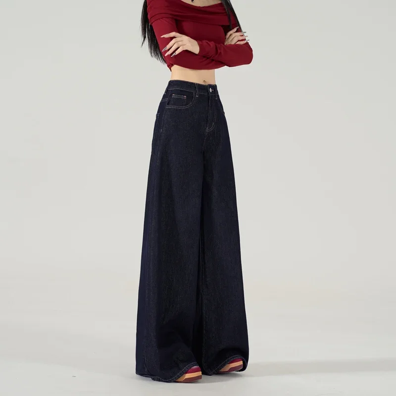 Nowe luźne jeansy damskie o prostym kroju, modne spodnie dżinsowe z szerokimi nogawkami, wygodne, niebieskie.
