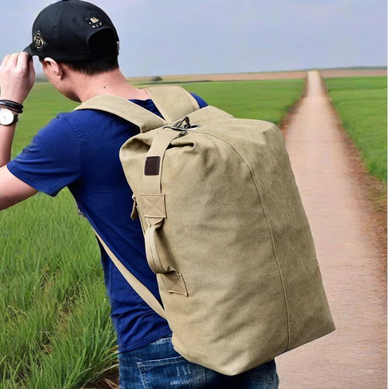

Upgraded Large Capacity Travel Backpack for Men High Quality Canvas Bucket shaped Travel Mountaineering Camping Hiking Handbag