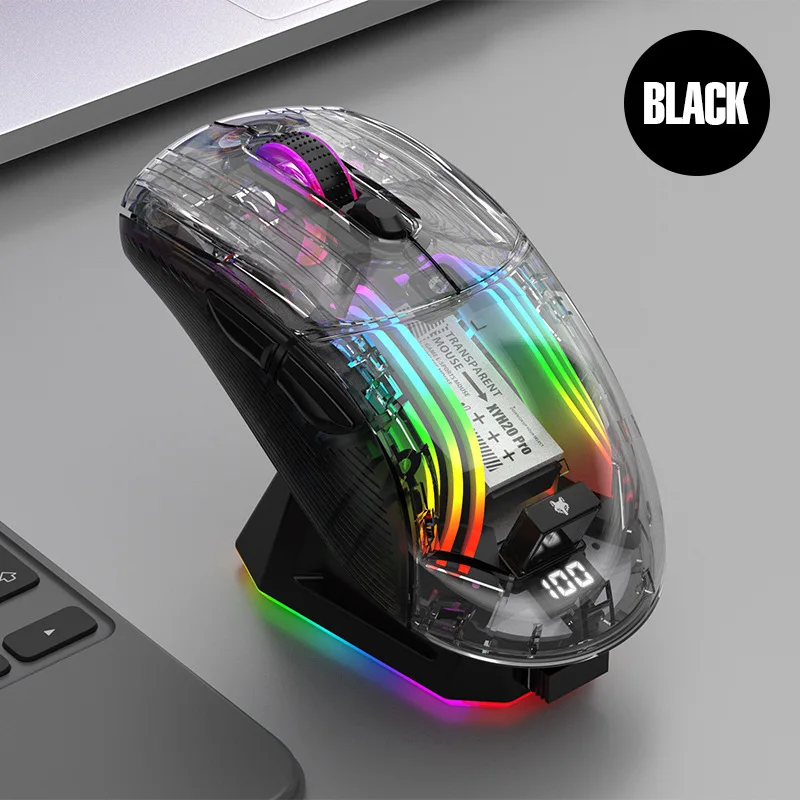 Imagem -05 - Mouse Mute Transparente com Base de Carregamento Magnético sem Fio Bluetooth com Fio Modos Luz Jogo Xyh20 Pro 2.4g Rgb Novo