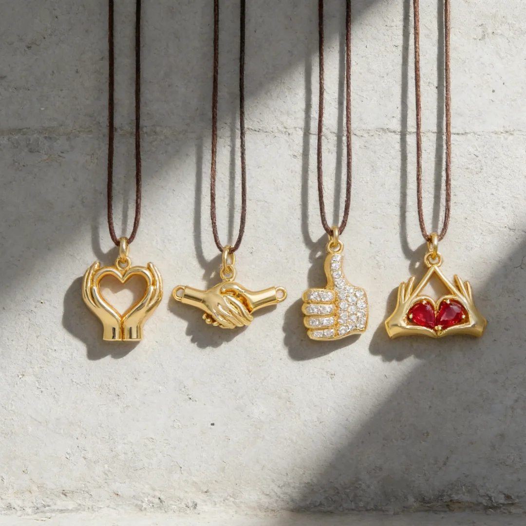 12Pcs Pendants Brass Cubic Zircon Heart Hand Gesture Retro Geometric Charms for DIY Jewelry Accessories Necklace Bracelet Making