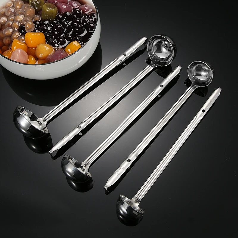 Stainless Steel Long-handled Soup Spoon with Hook Anti-scalding Quantitative Spoons Multifunctional Multi-size Kitchen Utensils