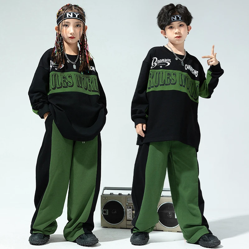 Kids Hip Hop Clothing Oversized Sweatshirt Top Purple Casual Wide Sweat Pants for Girl Boy Jazz Streetwear Dance Costume Clothes