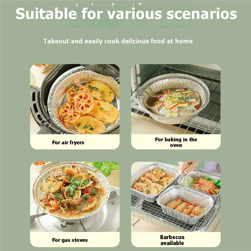 AB43-Disposable 8 Inch Round Tin Foil Plates 50PCS For Air Fryers, Pie Pans Baking Cooking Roasting