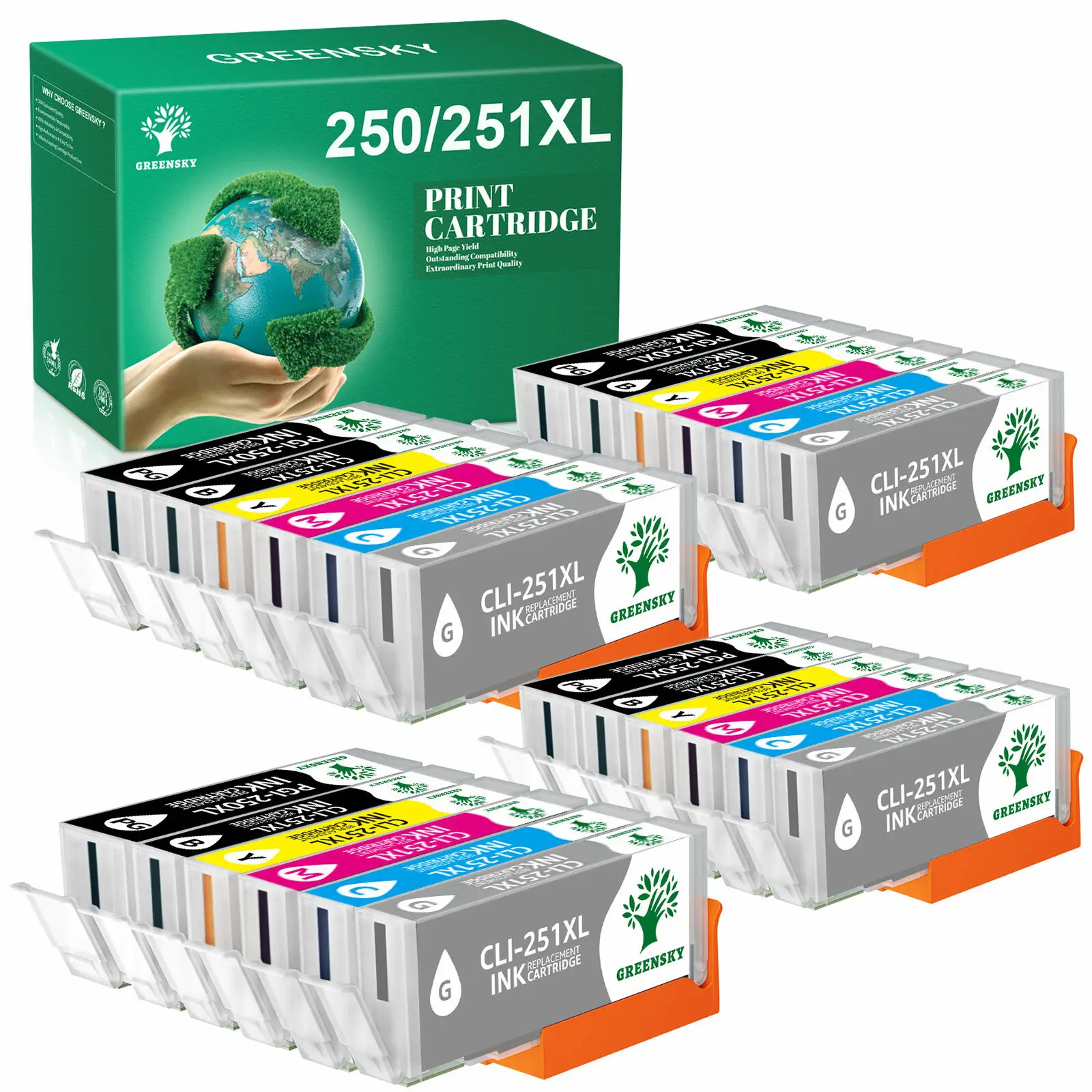 24 حزمة الحبر #250 #251 4-مجموعة يناسب كانون # 250XL # 251XL MX922 MG5520 IP7220 طباعة