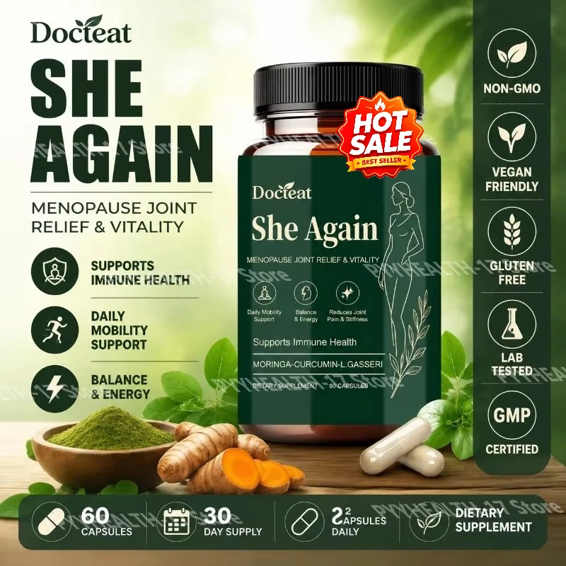 Docteat She Again Menopause Joint Support Capsules with Moringa-Curcumin-L.Gasseri Daily Mobility and Immune Support 60 Capsules