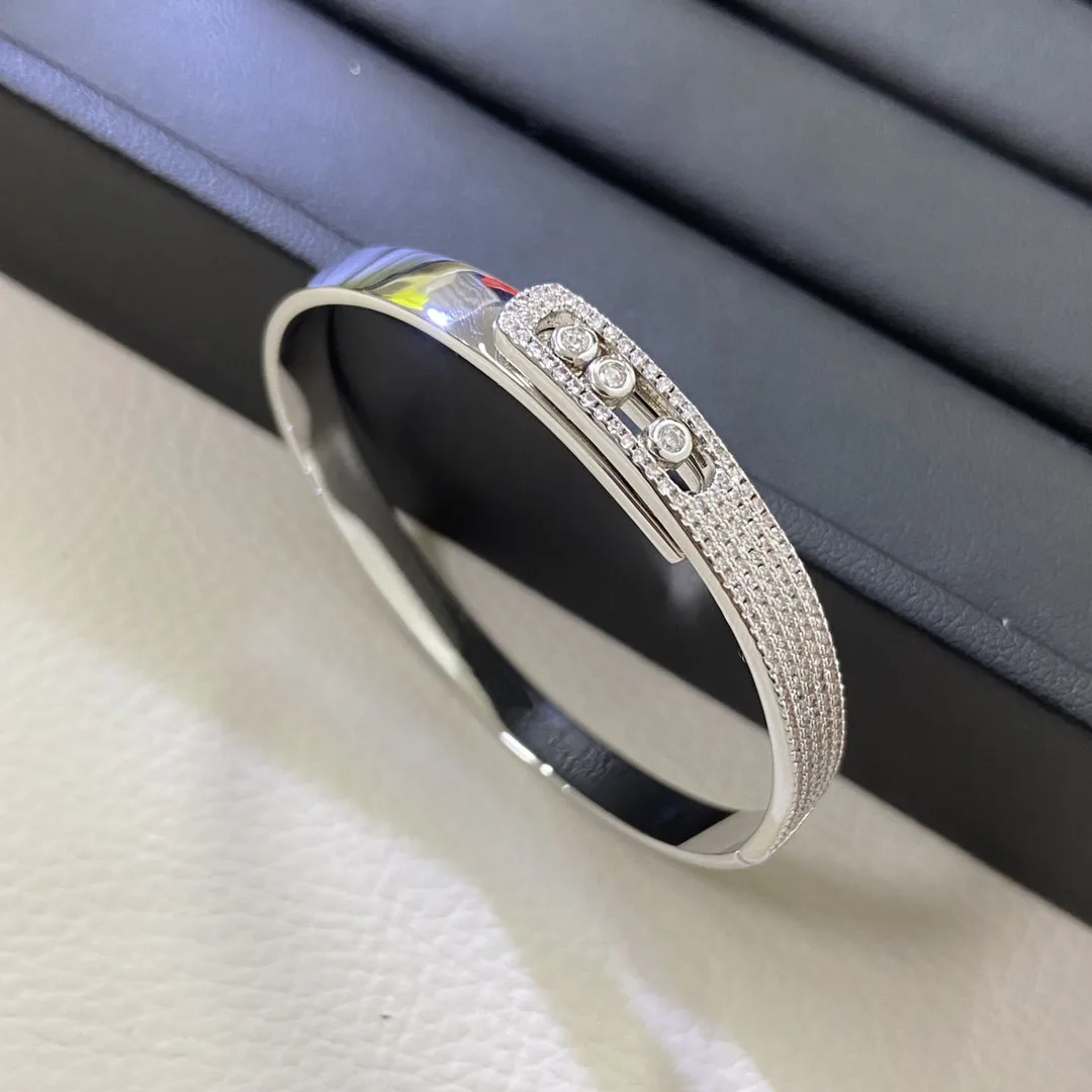 

925 Sterling Silver Set With Zircon, Three Diamond Movable Women's Jewelry Bracelet, Fashionable Classic Gift.