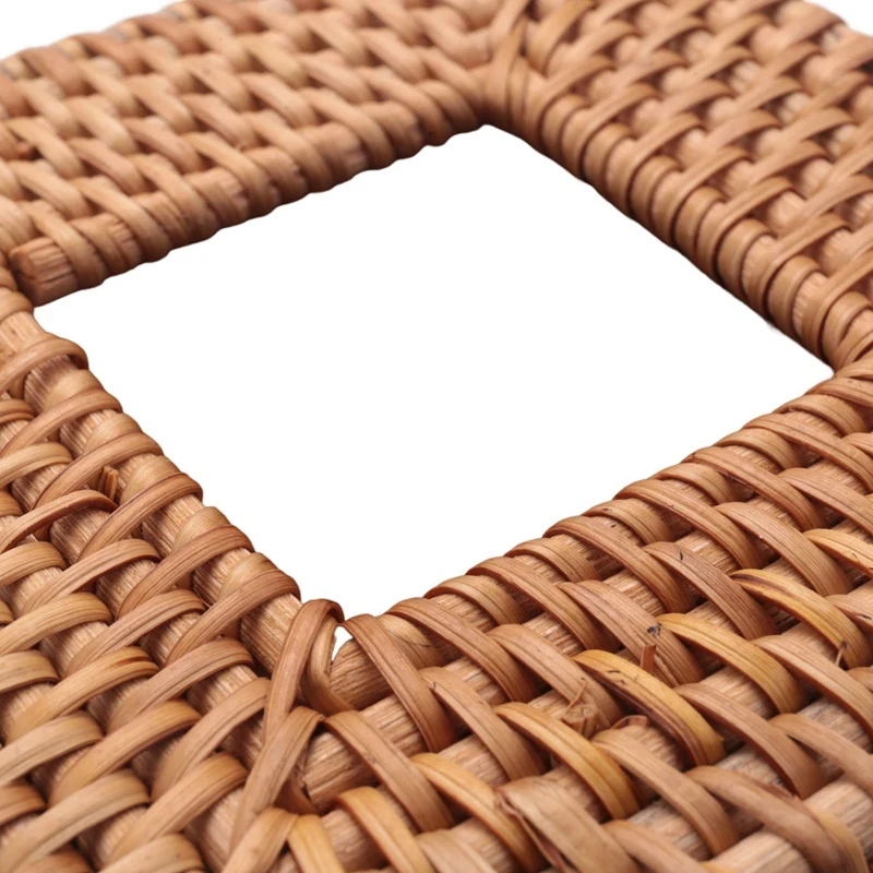 3X Square Rattan Tissue Box Cover, Hand Woven Wicker Tissue Holder, 5.7 X 5.7 X 5.7 Inches, Wood Color