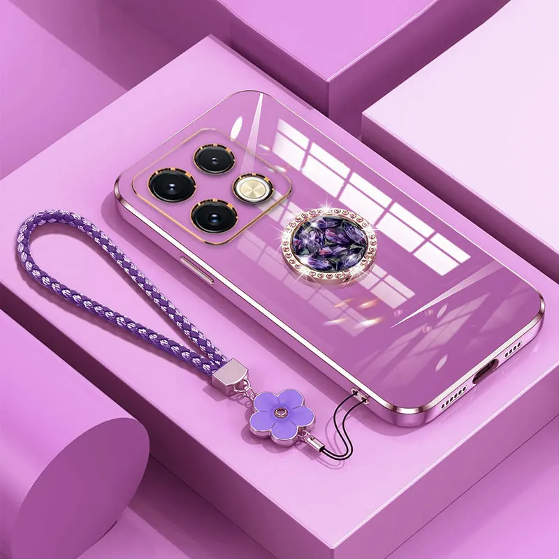 Note40 pro+ Case with Lanyard,Luxury Diamond Holder Case For infinix Note 30 40 pro plus Hot 40 30i Zero30 Cover Case Stand Ring