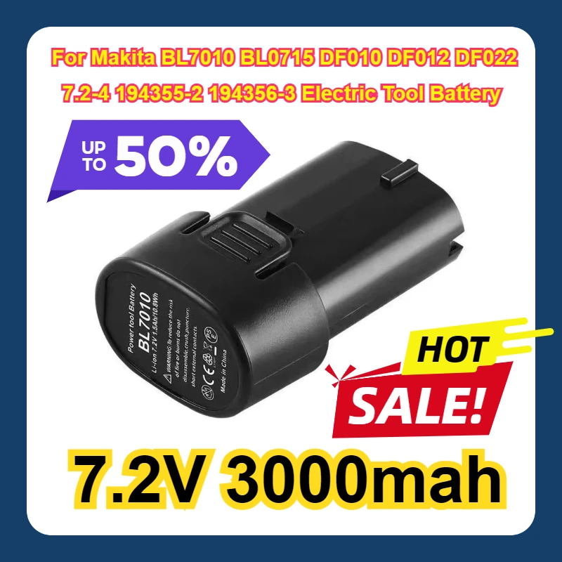 7.2V For Makita BL7010 BL0715 DF010 DF012 DF022 7.2-4 194355-2 194356-3 Electric Tool Battery 3000mah