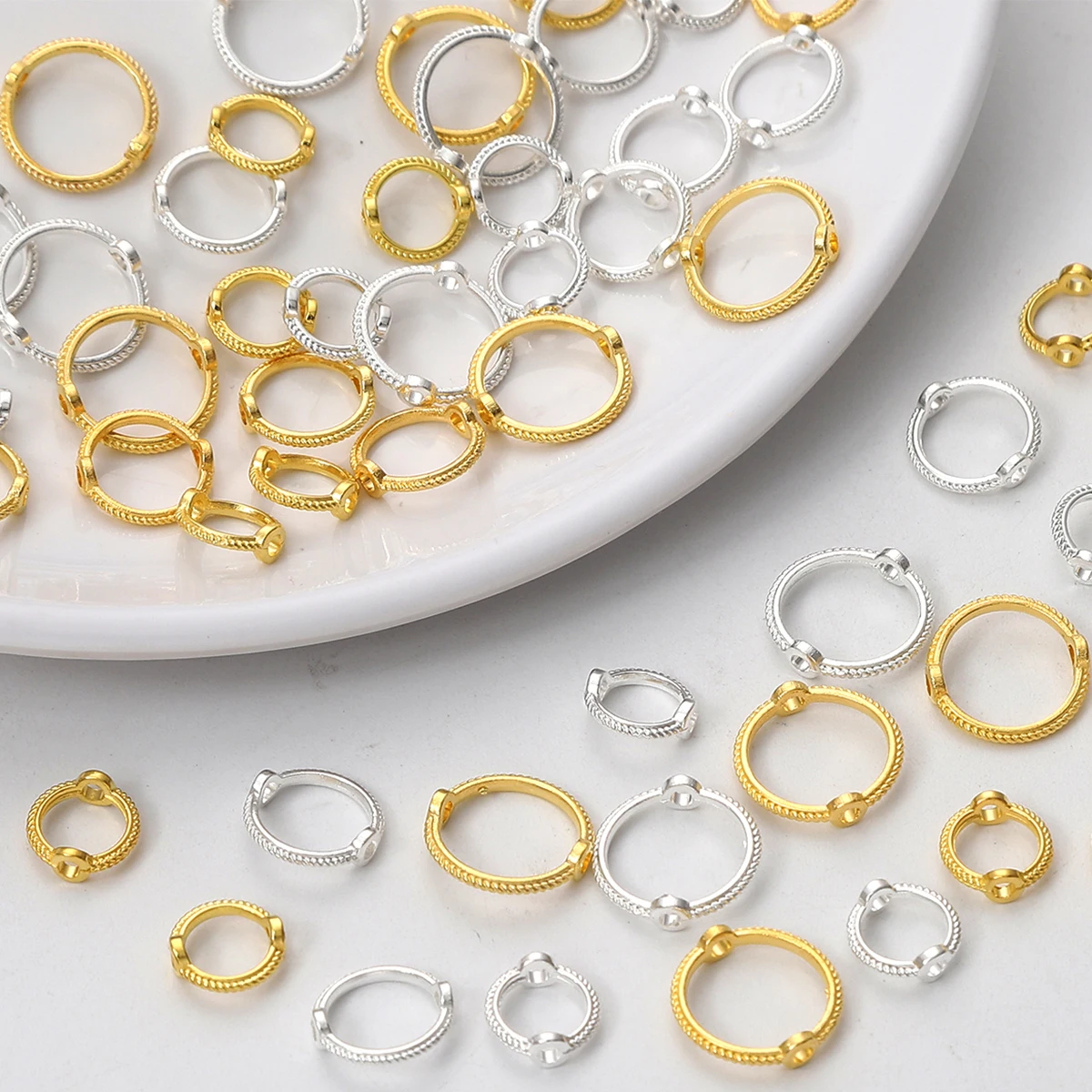 100pcs 6/8mm Alloy Color Retention Lace Bead Set Fashionable Bag Bead Ring Double Hole Bead Ring Handmade String Bead DIY Brace