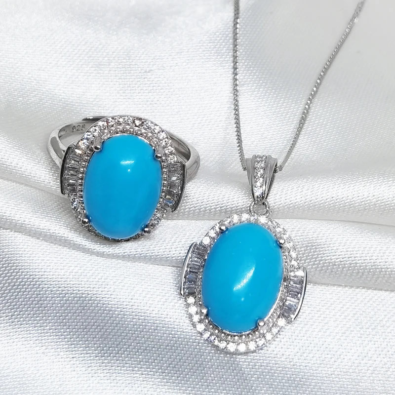 MeiBaPJ-Ensemble de bijoux en pierre précieuse turquoise pour femme, véritable argent regardé 925, breloque fine, bijoux de fête