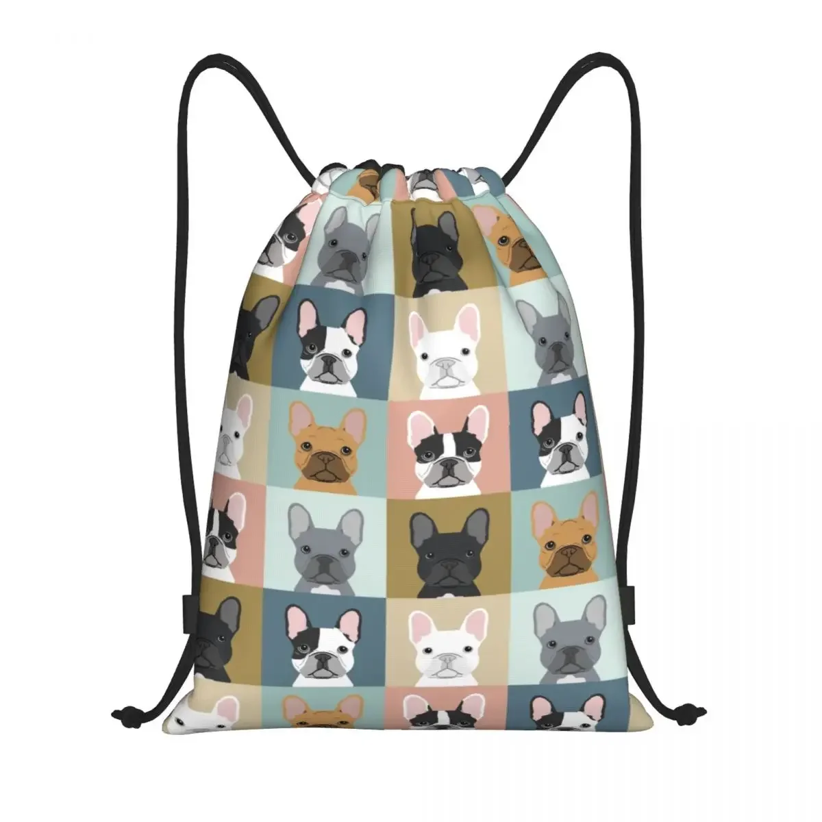 Custom French Bulldog Portraits Pattern Drawstring Backpack Sports Gym Bag for Women Men Frenchie Dog Lover Shopping Sackpack