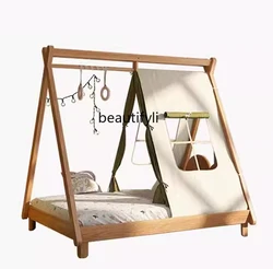 Casa de árbol de juegos para dormitorio, cama pequeña para niña, tienda de campaña de madera, columpio nórdico, cama de madera maciza