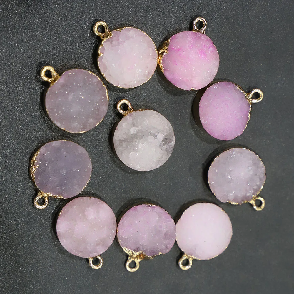 Wholesale 9Pcs/ Lot Natural Round Gem Pendant Agate Crystal Bud Bag Gold Rim Necklace DIY Exquisite Jewelry Making Free Shipping