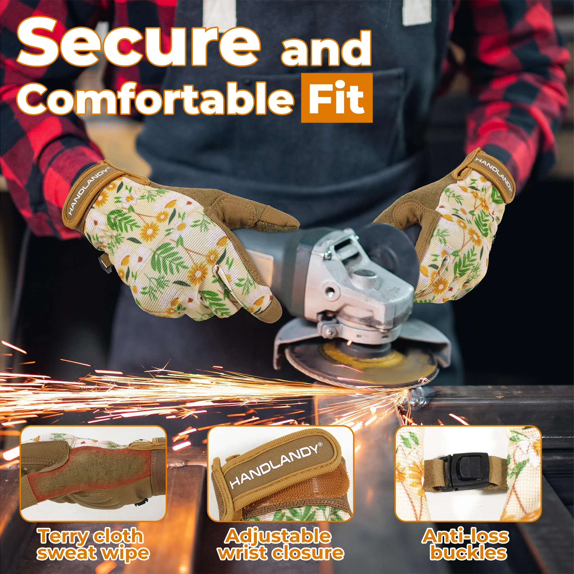 HANDLANDY Sicherheits-Arbeitshandschuhe für Damen, Utility-Touchscreen, Arbeitsgriff-Handschuh für Hofarbeiten, Gartenarbeit, atmungsaktive Mechaniker-Handschuhe