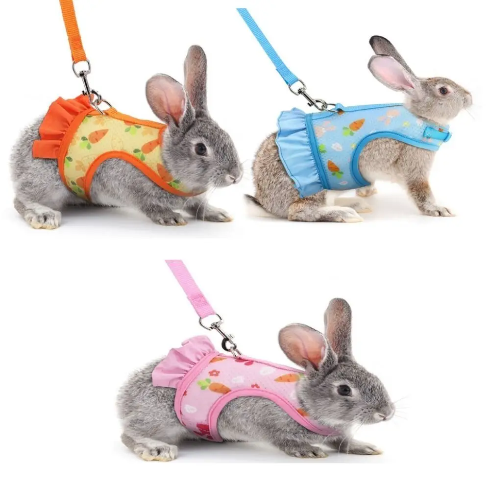 Adjustable Rabbit Chest Strap Set Breathable Mesh Blue Pink Orange Guinea Pig Leash Set Escape Proof Vest Skirt
