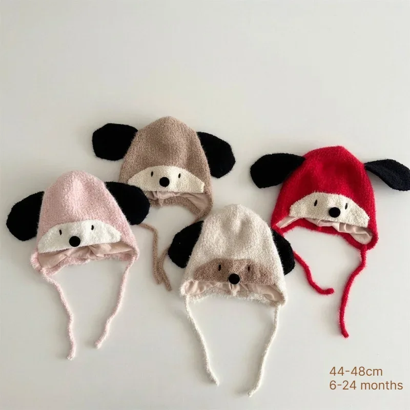 Baby Hat 44-48cm Winter Knitted Cartoon Plush Warm Windproof Earflap Cap Newborn Toddler Beanie Cold Proof Hats Girls Boys Caps