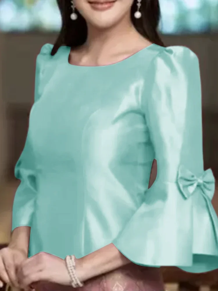 ZANZEA ผู้หญิงวินเทจซาตินเสื้อ Party Office Lady สแควร์คอเสื้อเกาหลีแขนยาวพัฟโบว์เย็บ Tunic Casual Blusas