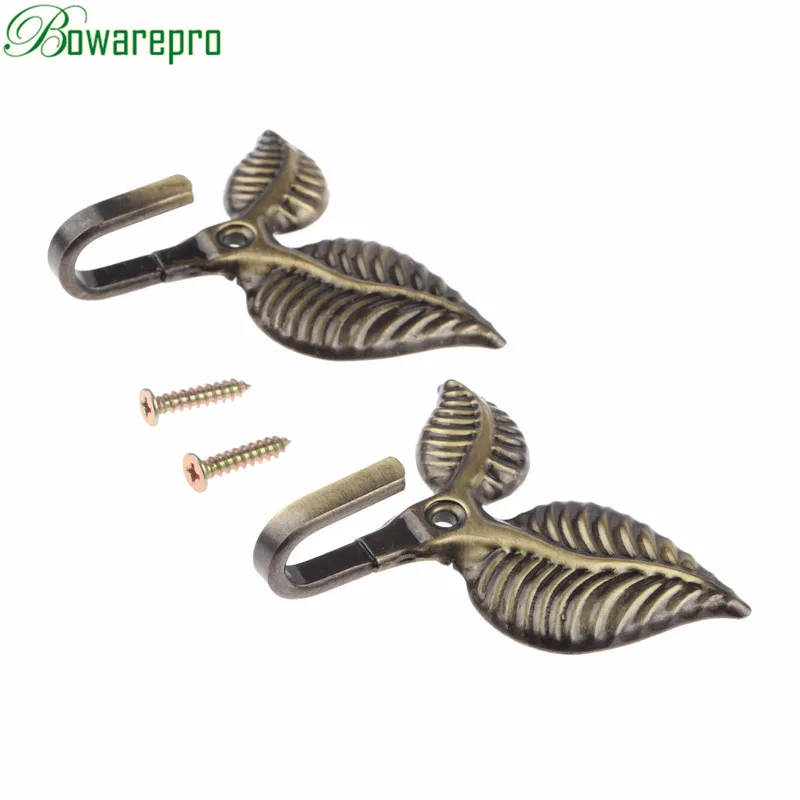 2Pcs Bronze Vintage Leaf Design Drapery Curtain Tieback Hold Back Hooks Multifunction Wall Hook Clothes Hats Hanger Hanging Tool