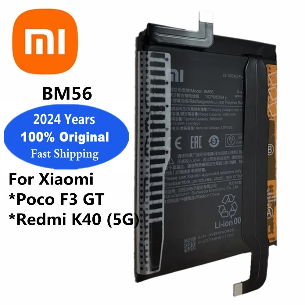 2024 Years New 100% Xiao mi Original Battery BM56 For Xiaomi POCO F3 GT Redmi K40 5G Phone Battery Bateria 5065mAh Fast Shipping