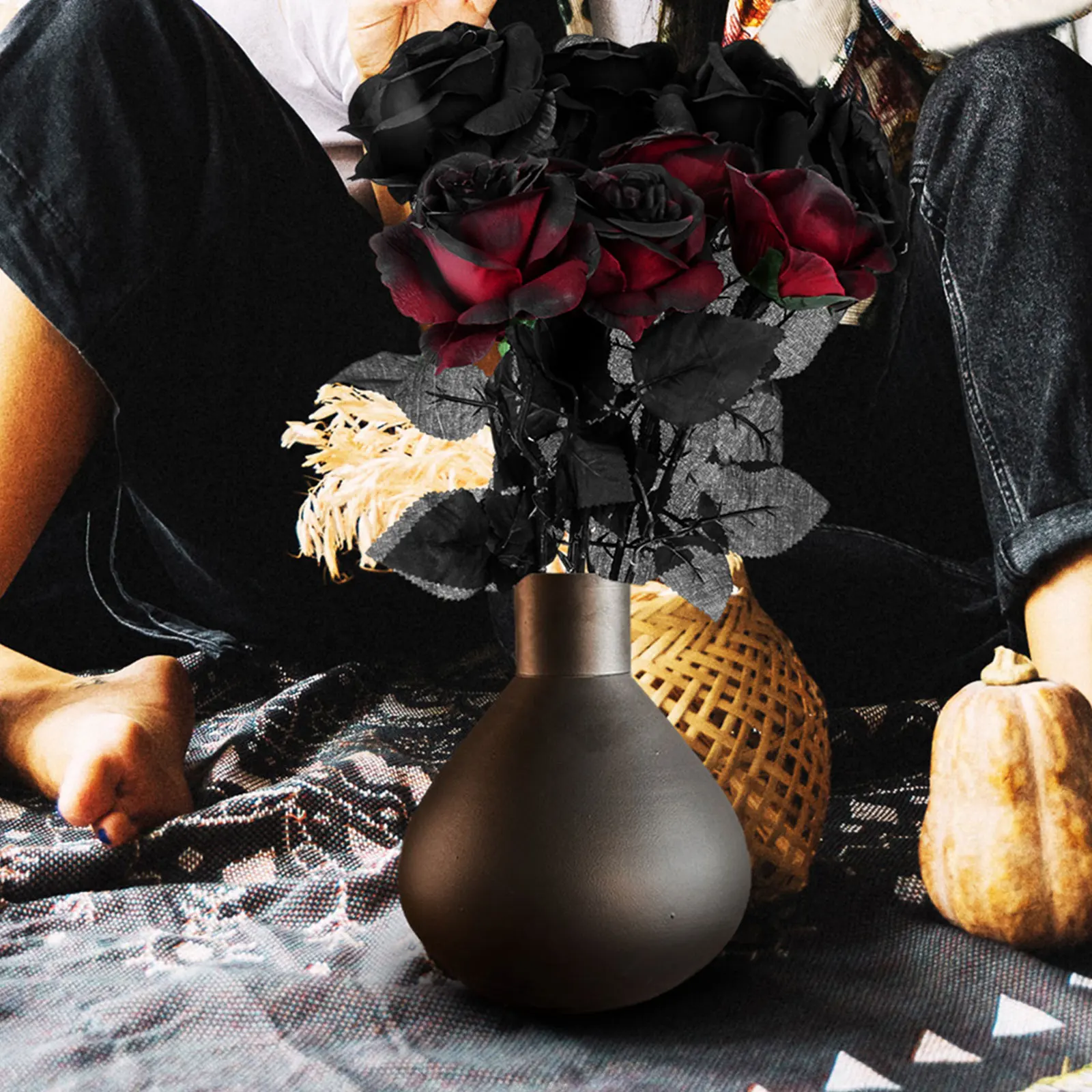 

12Pcs Black Rose Artificial Halloween Rose Flowers Decoration Party Supplies Halloween Decor Party Supplies Wedding Decor