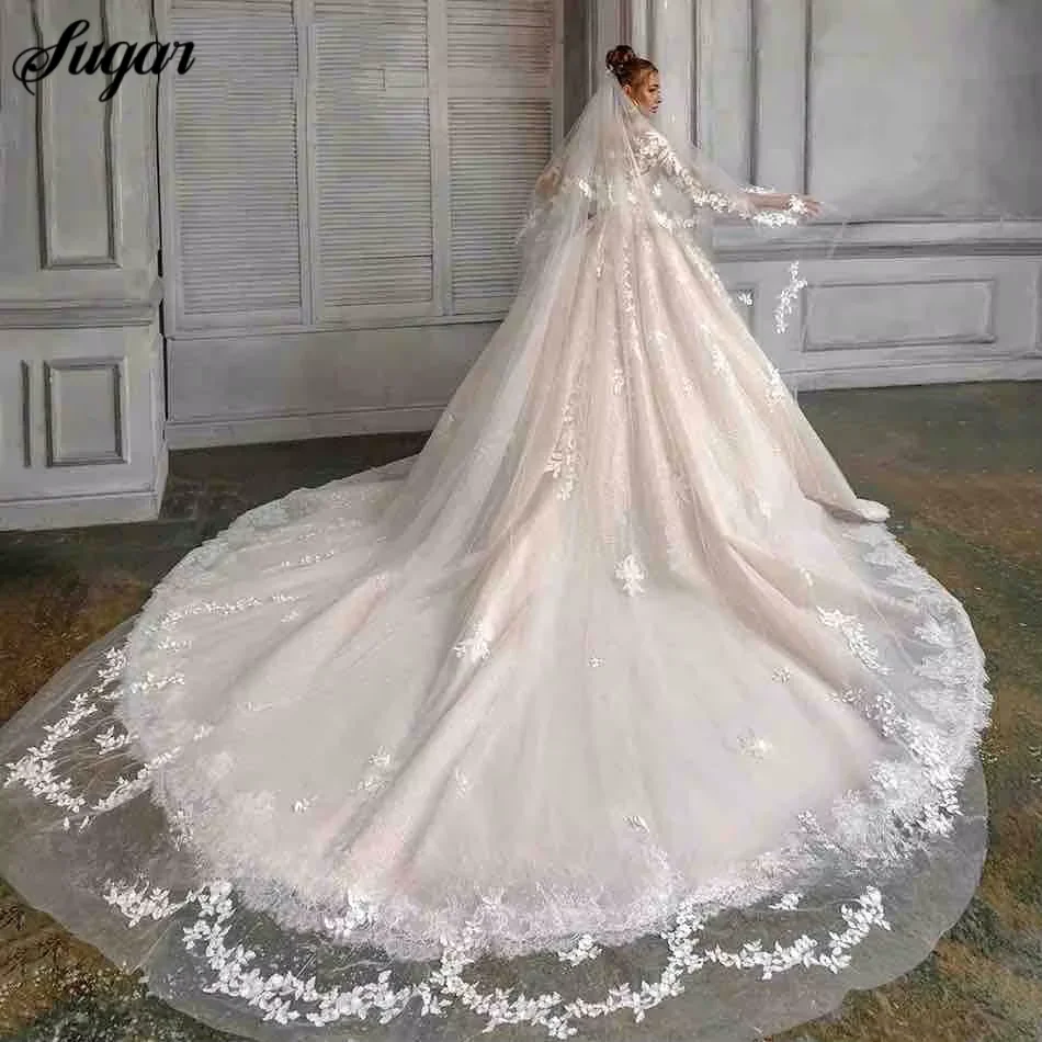 Gorgeous O-Neck Wedding Dress Elegant Long Sleeve A-Line Applique Lace Bridal Gowns Vestidos De Novia Robe Mariée Customized