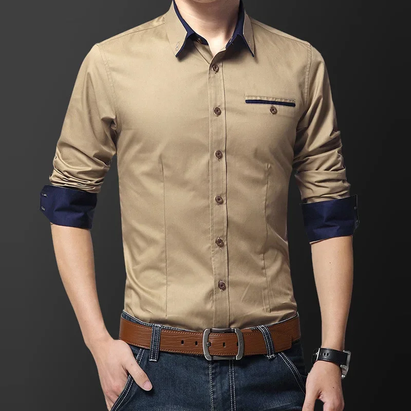 Fashion Handsome Regular Fit Casual Men Long Sleeve Shirt Design Good Fabric Soft Comfortable White Khaki Pink Men Dress Shirts