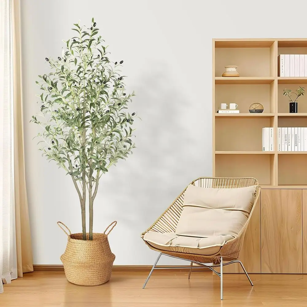 

Искусственное оливковое дерево высотой 1,5 метра с реалистичным стволом из натурального дерева и натуральными плодами для домашнего декора