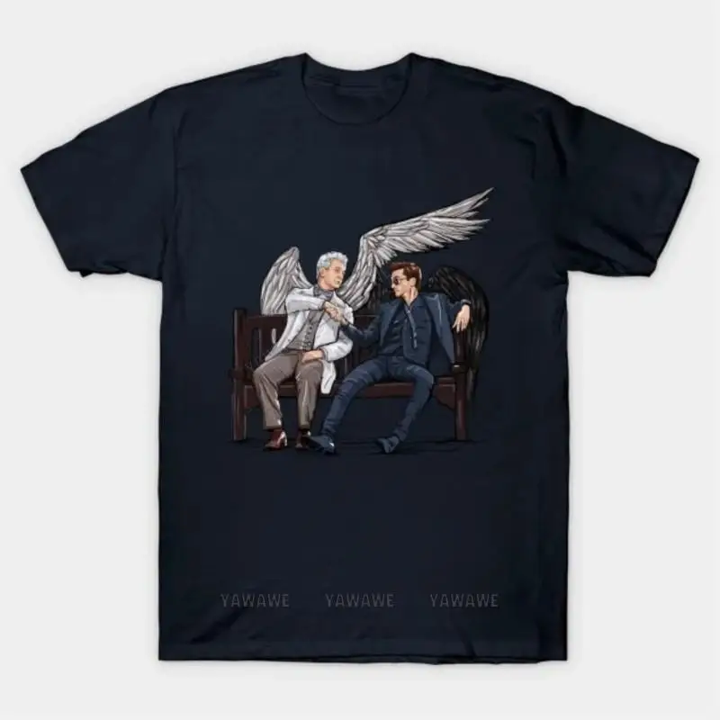 

Новая модная брендовая футболка teeshirt, хлопковая Футболка Good Omens, мужская оверсайз черная футболка с коротким рукавом, Повседневная футболка унисекс