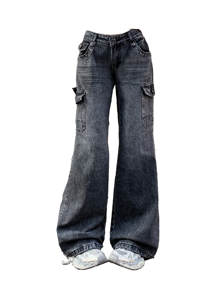 

Women's Black Gothic Jeans Baggy Oversize Y2K Japanese Harajuku High Street Harajuku Aesthetic High Waist Vintage Jeans Clothing