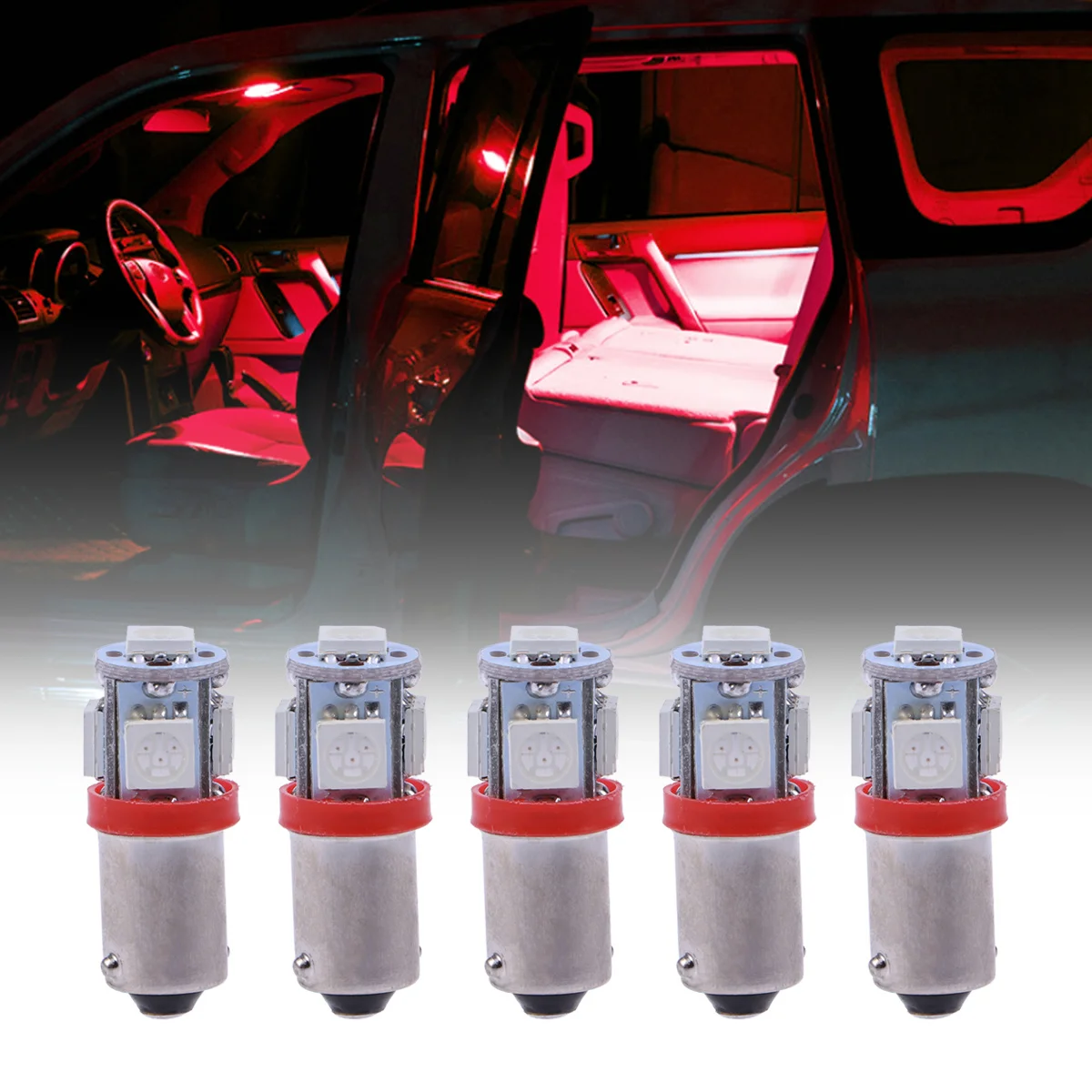 

10Pcs LED Reading Light 5 Smd 5050 Ba9s High-Power Car Lamp Bulb for Interior Dome Map Cargo Courtesy Lights Red