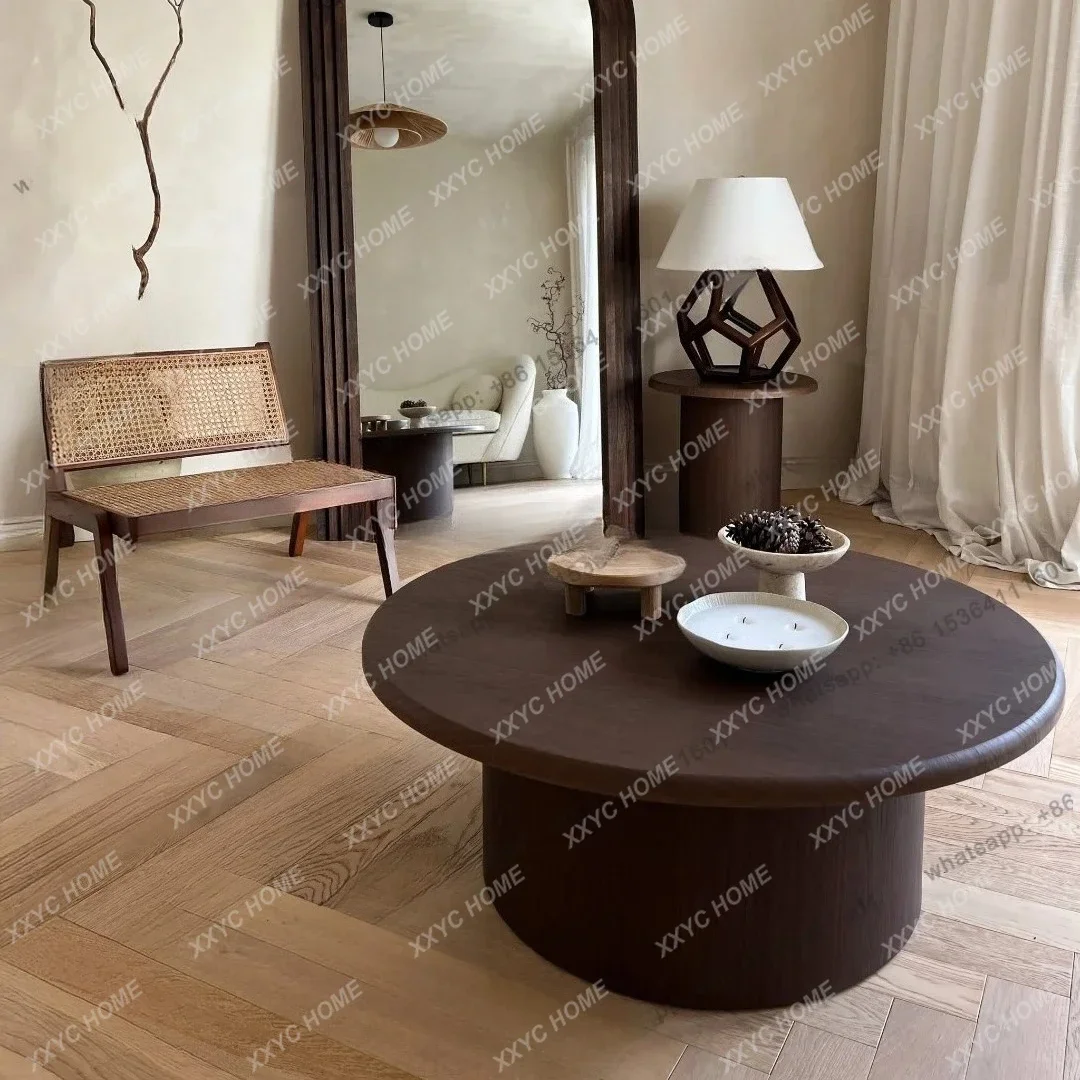 L Wabi Sand Wind Light Luxury Solid Wood Coffee Table Simple Modern Round Solid Wood Premium Small Unit Coffee Table