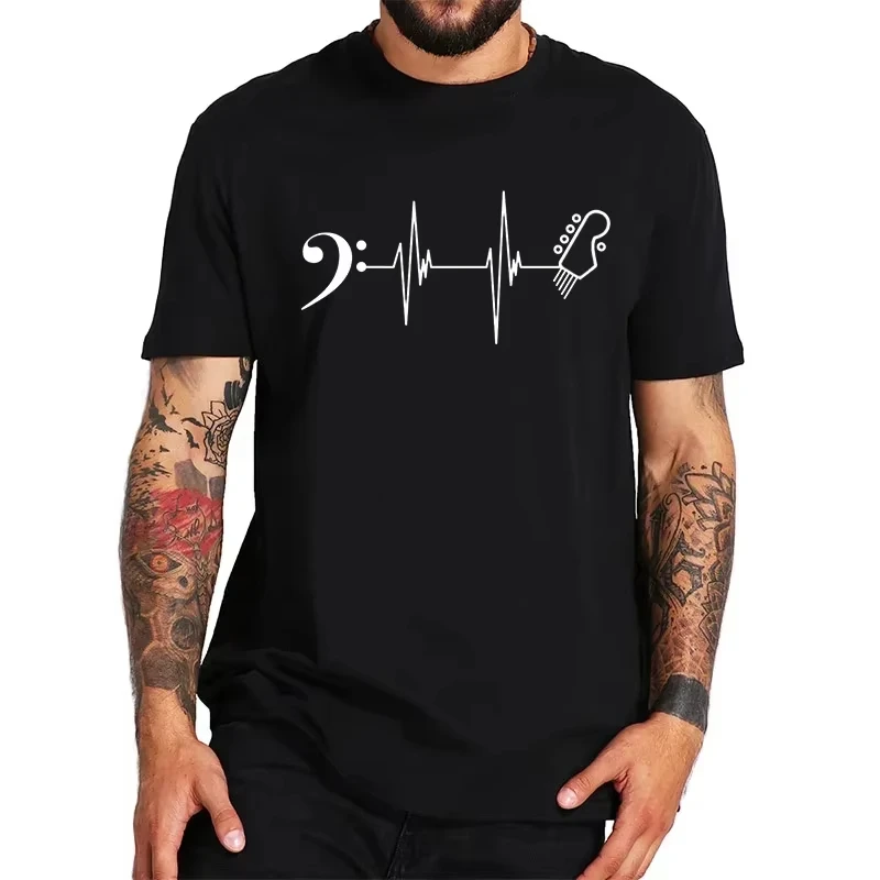 

5 String Bass Guitar Clef Heartbeat Graphic T-Shirt Men Novelty Funny Shirt Hip Hop Tshirts Streetwear Harajuku Shirt Men TShirt