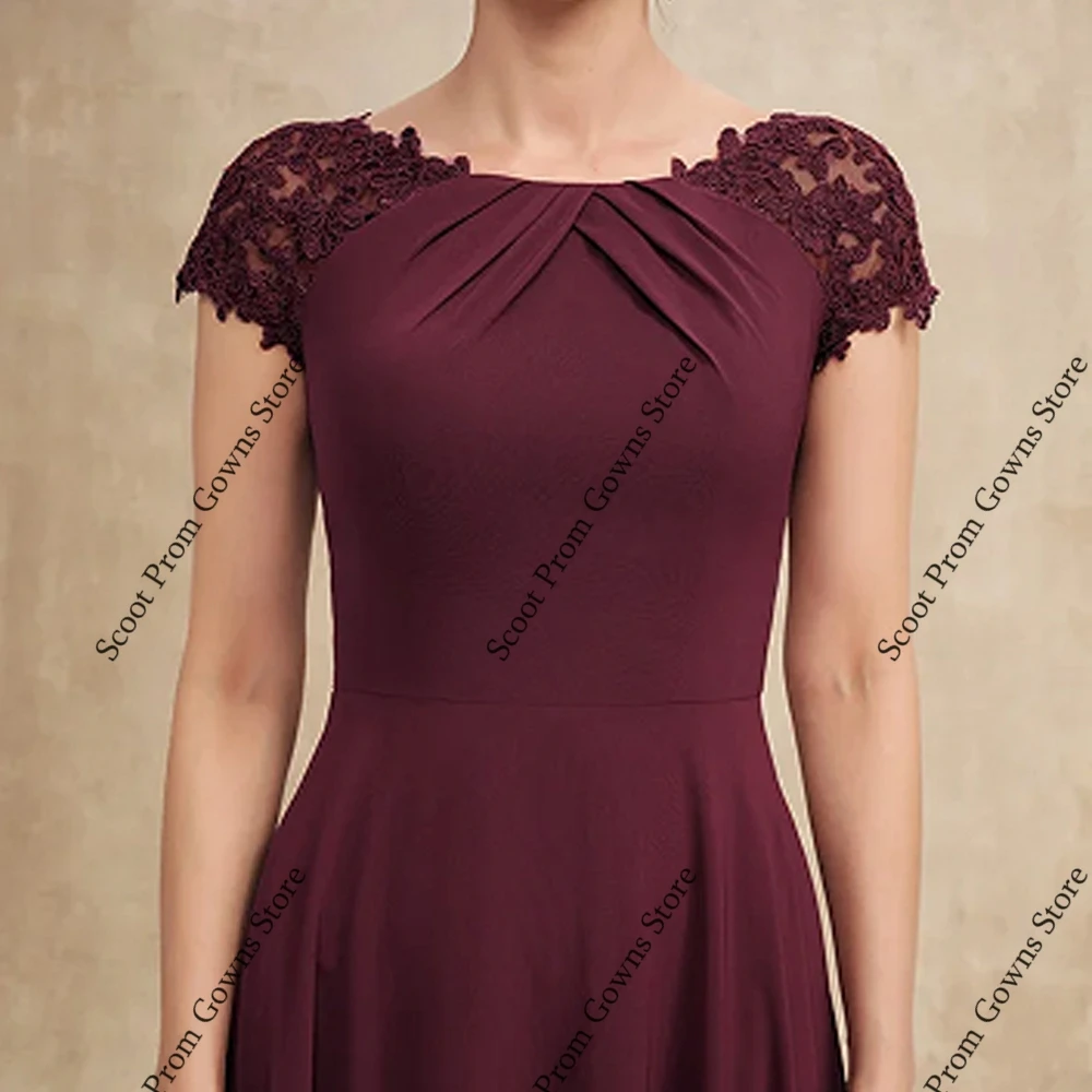 Vestidos para madre De novia color borgoña con gasa, vestidos De fiesta De boda De manga corta para mujer, novedad De verano 2025, bata De playa
