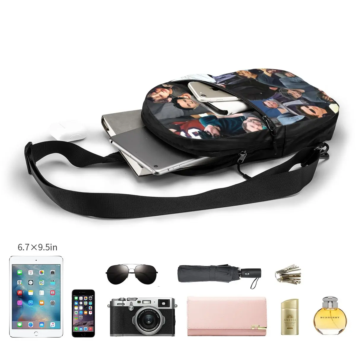 Fashion Keanu Reeves Photo Collage Sling Crossbody Backpack Men Shoulder Chest Bag for Hiking