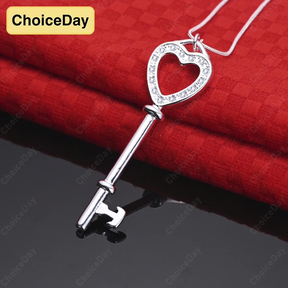 

ChoiceDay Fashion 925 Sterling Silver Delicate Heart Key Pendant Necklace Women's Jewelry Party Charm Accessories