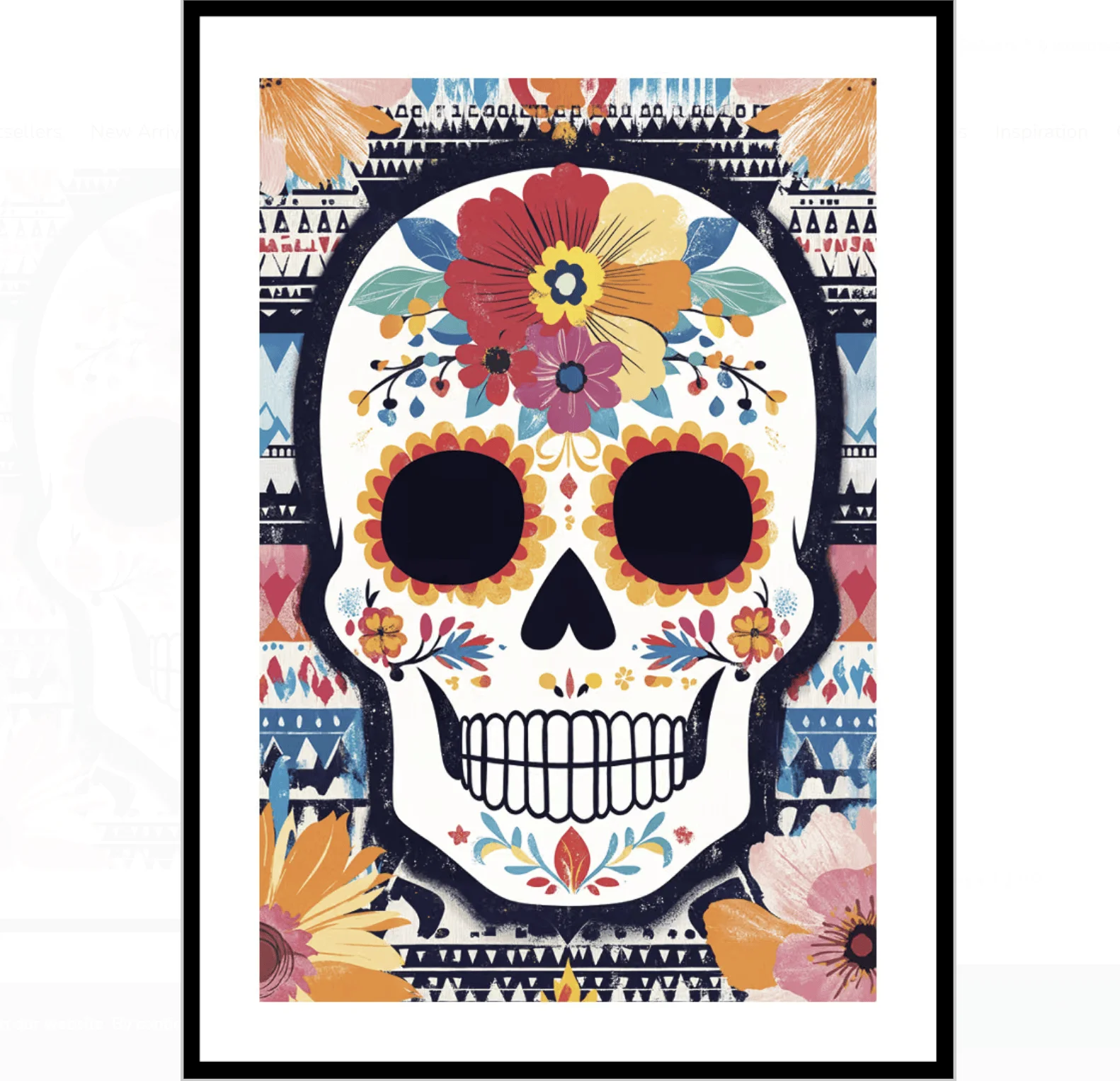 Mexican Floral Sugar Skull Wall Art Canvas Prints Posters Decor, Boho Vintage Wall Decor for Bedroom, Living Room, Bar, Cafe