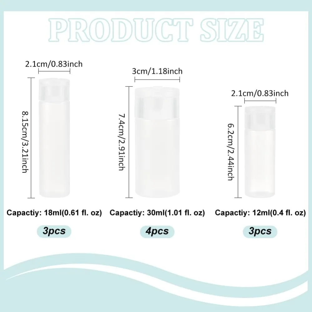 10Pcs 12ml/18ml/30ml Travel Bottles Plastic Toiletry Bottles Flip Cap Squeeze Sample Bottle Containers for Makeup Lotion