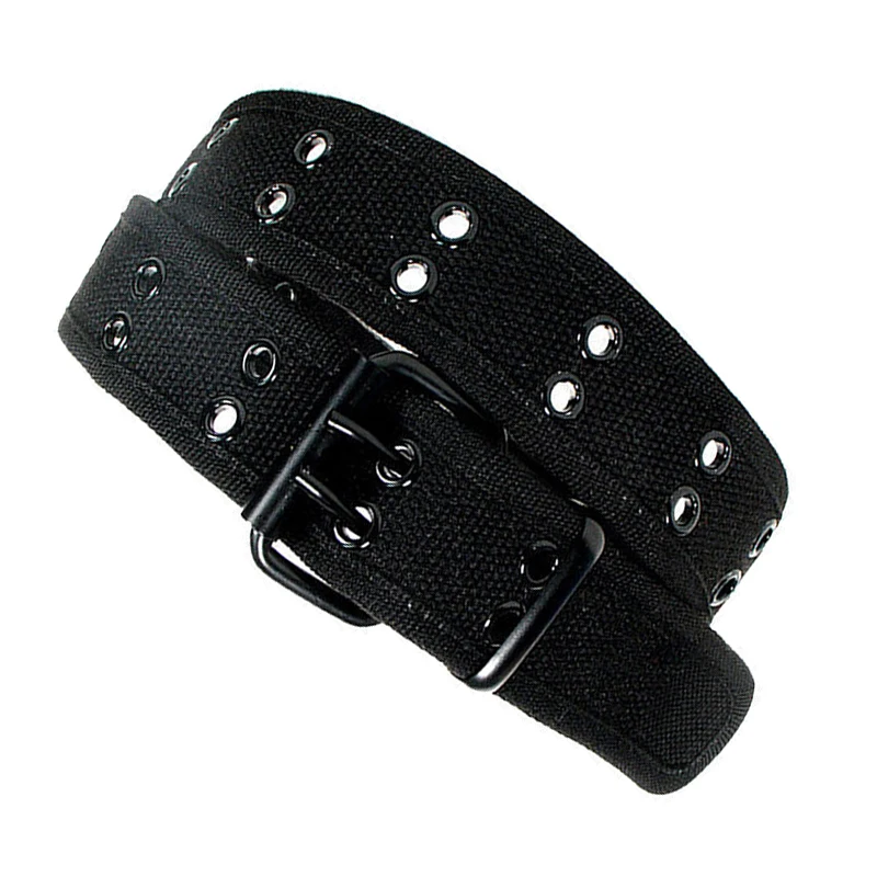 

New Canvas Web Belt Two Hole Grommets Black Metal Roller Buckle Men Women, Black